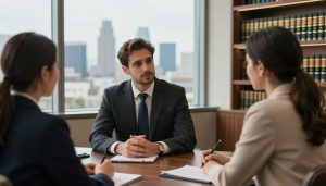 Los Angeles County Lawyer meeting with client in professional office setting