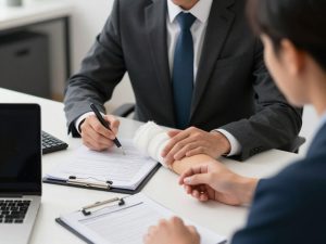 Los Angeles County personal injury lawyer consulting with injured client