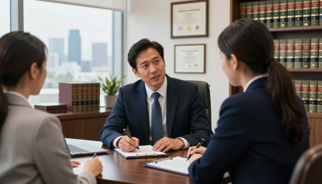 Client meeting with Los Angeles personal injury attorney in office