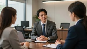 Family law attorneys meeting with client in Los Angeles office