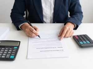 Financial documents and calculator representing support calculations