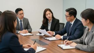 LA County Lawyer Services attorneys meeting with clients in conference room