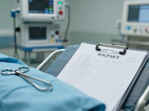 Medical malpractice concept with medical equipment in Los Angeles hospital