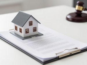 Property division concept with house model and documents